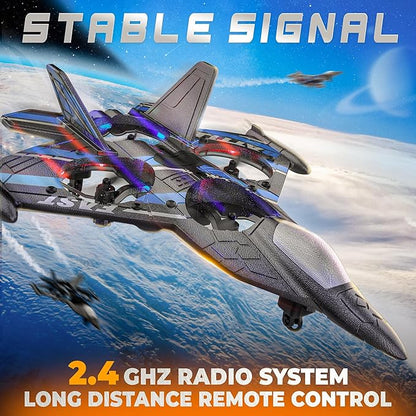 BEZGAR RC Plane | 2.4GHZ Remote Control Airplane RC Helicopter 360° Flip Fighter Jet Toy Toys for ages 8-13 with Colorful LED Navigation Lights Blue