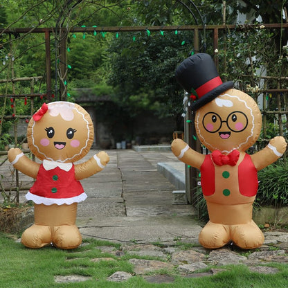Joliyoou Christmas Inflatable Decoration, 5FT Set of 2 Blowup Welcome Gingerbread Man Couple, Adorable Xmas Inflatable Ginger Bread Man for Winter Holiday Garden Yard Lawn Outdoor Indoor Decor