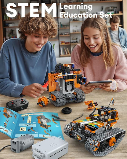 5 in 1 STEM Remote Control Building Kit 392Pcs Blocks Erector Projects Set Toys for Kids Age 8-12 Build a Tank/Robot/AVT DIY Science Educate 6 7 9 10 11 Years Old for Boys &amp Girls Gift Ideas