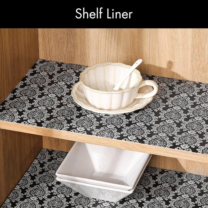 Cooyes Shelf and Drawer Liners for Kitchen Cabinets, Non-Adhesive Cabinet Liners, EVA Waterproof Durable Shelf Paper for Refrigerator, Shelves, Cupboard with European Pattern, Easy to Cut
