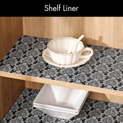 Cooyes Shelf and Drawer Liners for Kitchen Cabinets, Non-Adhesive Cabinet Liners, EVA Waterproof Durable Shelf Paper for Refrigerator, Shelves, Cupboard with European Pattern, Easy to Cut