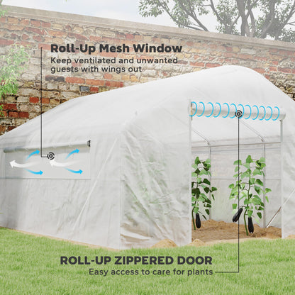 Outsunny 13' x 10' x 6.5' Hoop House Greenhouse with Large Windows and Zippered Door, Large Walk-in Tunnel Green House with Upgraded Galvanized Steel Frame, PE Cover, Gardening Plant Hot House, White