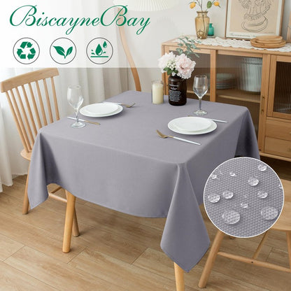 Biscaynebay Textured Fabric Square Tablecloths 70x70 Inches, Silver Grey Water Resistant Spill Proof Card Table Cloth Folding Table Cover for Dining, Kitchen, Wedding and Parties, Machine Washable
