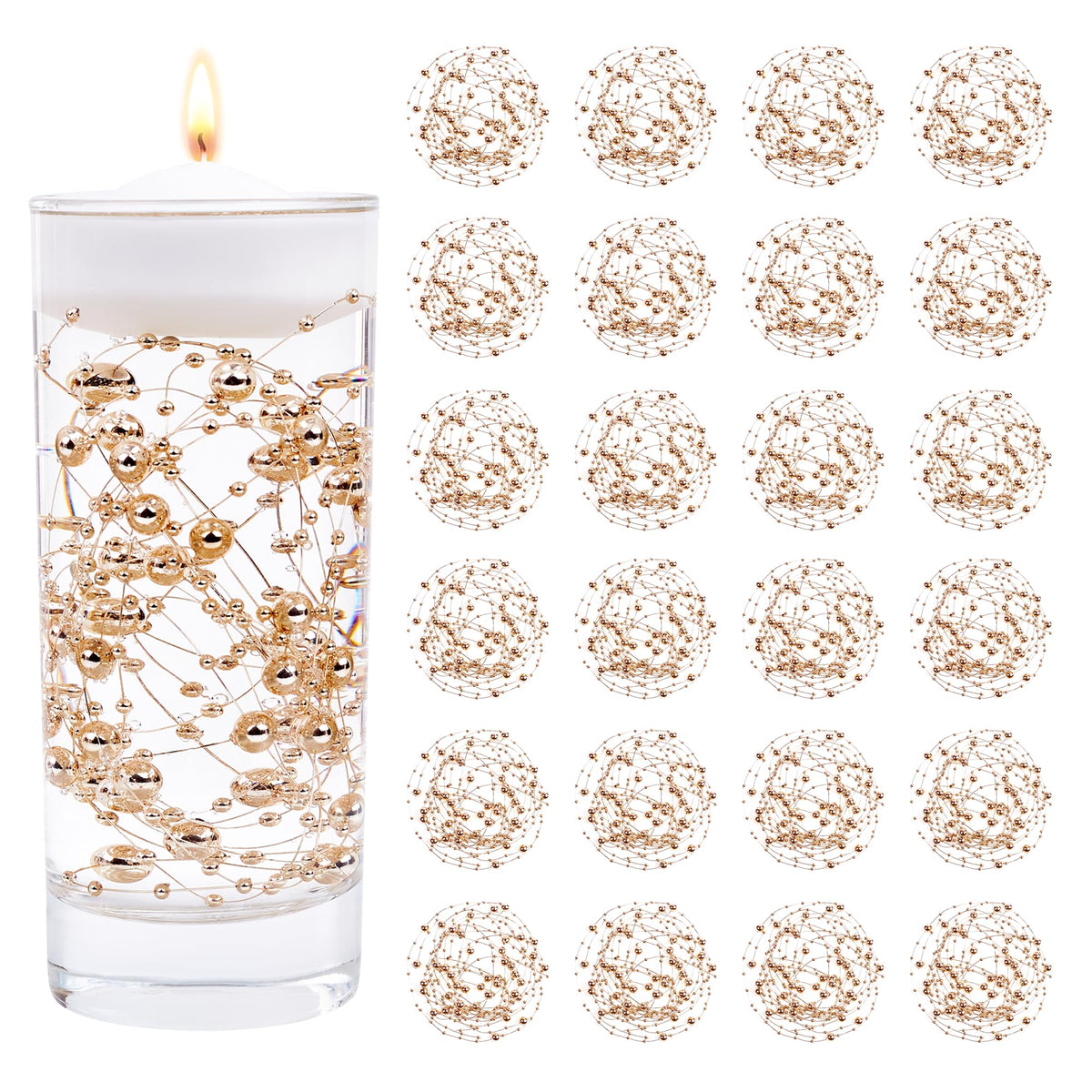 YATOJUZI 30 PCS Artificial Pearl String Rose Gold Vase Filler Floating Pearls for Vases Centerpieces Faux Pearl Beads String Decorations Wedding Holiday Party Decor