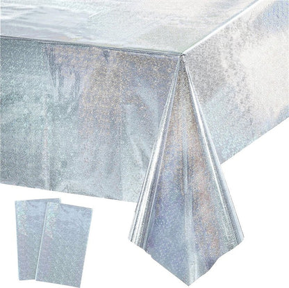 GREATRIL Party Table Cover Disposable Silver Table Cloths for Birthdays Ceremony Party Decorations Rectangle Tablecover 54'' x 108'' - 2 Packs