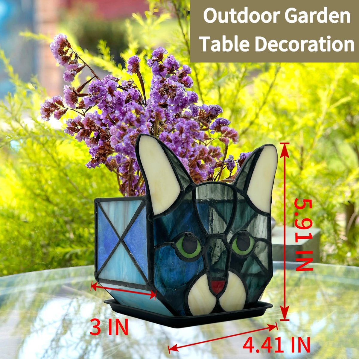 Entlityful Stained Glass Cat Tea Light Candle Holder Glass,Pencil Holders for Desk,Funny Cactus Pot,Gift for Cat Lover