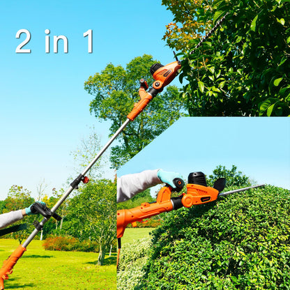 GARCARE 2 in 1 Electric Pole Hedge Trimmer, Power Hedge Trimmer with 20 inch Dual-Action Laser Cut & Adjustable Cutting Head, 4.8Amp, 600W, Corded