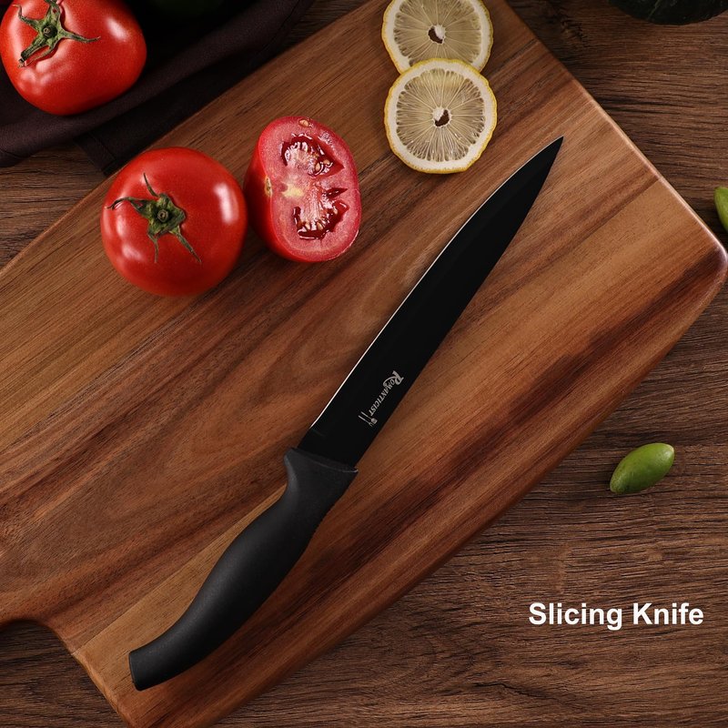 ROMANTICIST Kitchen Knife Sets, 10PCS High Carbon Stainless Steel Knife Sets with Block, Black Knife Block Set, Knives Set for Kitchen with Anti-slip Handle, Exquisite Knives Set New Home Essentials
