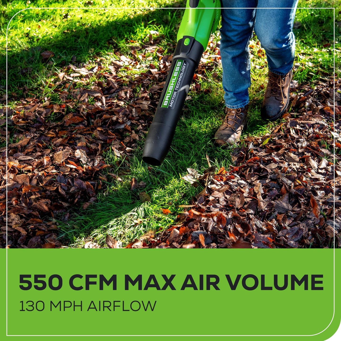 Greenworks 40V (130 MPH / 550 CFM ) Brushless Axial Leaf Blower, Ultra-Powerful for Wet Leaves, Heavy Debris, Gravel and Driveway Snow, Includes 4.0Ah Battery and Charger