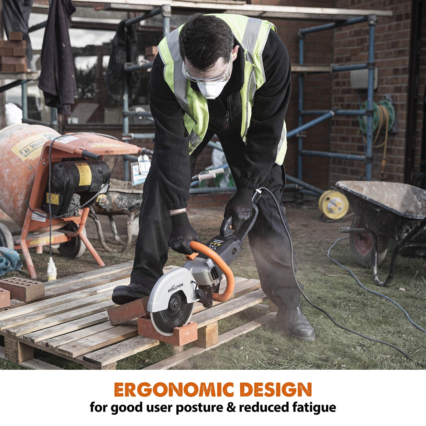 Evolution R230DCT - 9 in Concrete Saw (Circular, Angle Grinder, Cut Off Saw) - 15A Motor, No Gas - 3-1/2 In Cut - Incl Diamond Masonry Blade