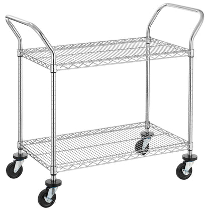 Finnhomy 2-Tier Commercial Grade Rolling Cart, Heavy Duty Utility Cart, Carts with Wheels and Handles, Kitchen Cart on Wheels, Metal Serving Cart with 500 lbs Capacity, Shelf Size 20" D x 36" W, NSF