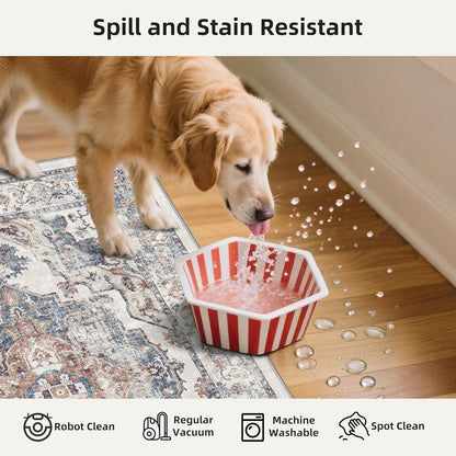 Skiennix Washable Kitchen Rug Set - Boho Non-Slip Soft Mats for Dog Bowl Area | 3 Sizes in Brick