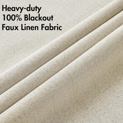 MIULEE 100% Blackout Linen Textured Curtains - Thermal Insulated Cream Drapes | Room Darkening 52 x 63 Inch (2 Panels)
