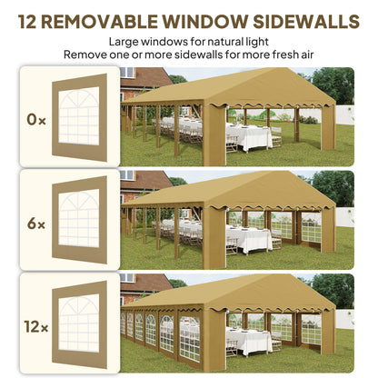 Outsunny 20' x 40' Heavy Duty Party Tent, Galvanized Outdoor Canopy Tent Large Event Shelter with Removable Sidewalls, 12 Windows and 2 Doors, Tents for Parties, Wedding, Events, BBQ Grill, Brown