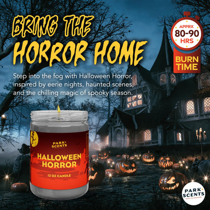 Park Scents Halloween Horror Candle – Spooky Fog-Scented Halloween Candle – Decor and Fall Birthday Gifts for Adults, Men, Women, Sister, Best Friend – 100% Vegan Soy Wax (12 oz. Glass Jar)