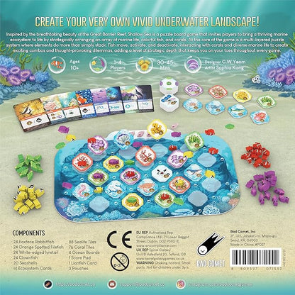 Shallow Sea Board Game – Strategy Tile-Placement Game for Adults &amp Families | 1–4 Players 30–45 Min Play | Build Coral Reef Ecosystem Ocean Puzzle Game Nature-Inspired