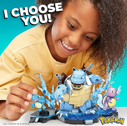 MEGA Pokémon Action Figure Building Toys for Kids Squirtle Evolution Set with 379 Pieces 3 Characters Wartortle and Blastoise