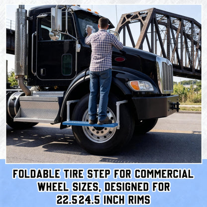 Outus Truck Tire Step Heavy Duty 350 Lbs – Foldable Wheel Step for Semi Truck Class 7-8 Adjustable Non-Slip Tire Platform for Cleaning Windshield, Engine Access Fits 22.5-24.5 Wheels
