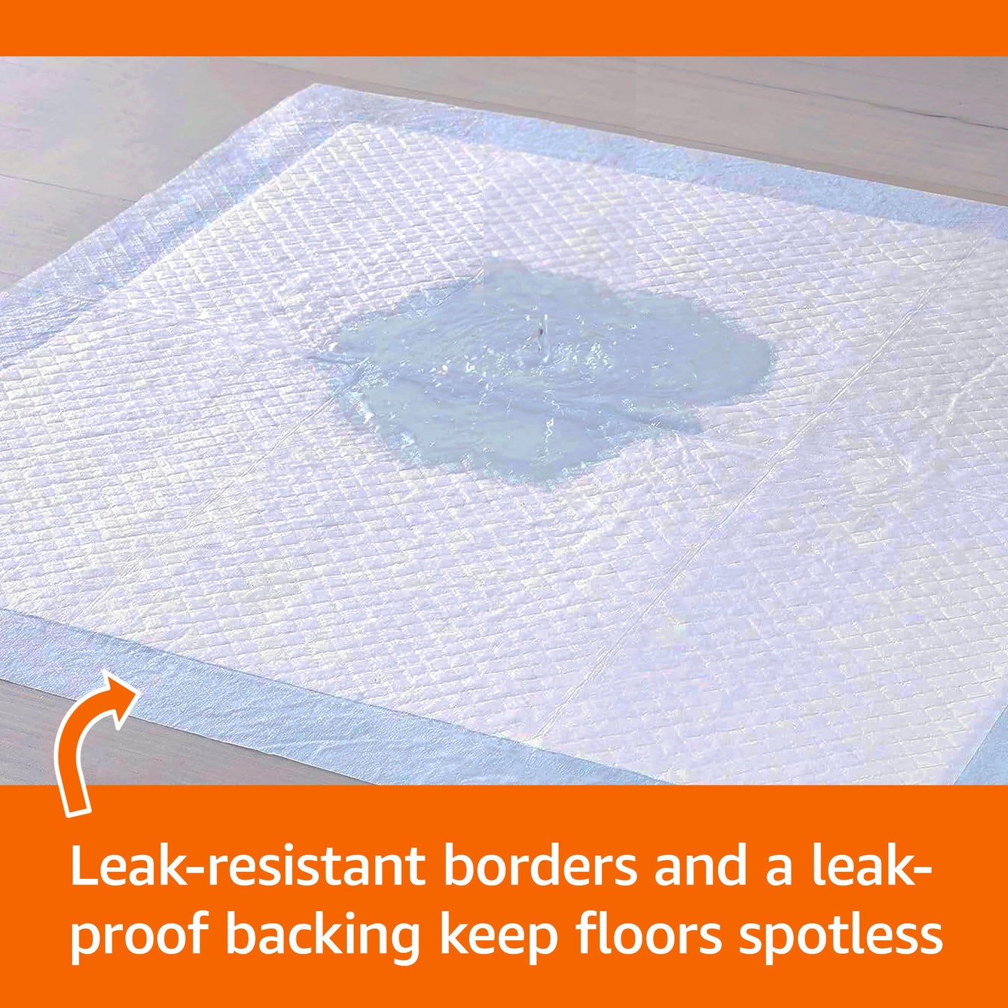 Amazon Basics Scented Dog and Puppy Pee Pads, 5-Layer Leak-Proof Super Absorbent, Quick-Dry Surface, Potty Training, Regular (22x22"), 100 Count, Blue & White