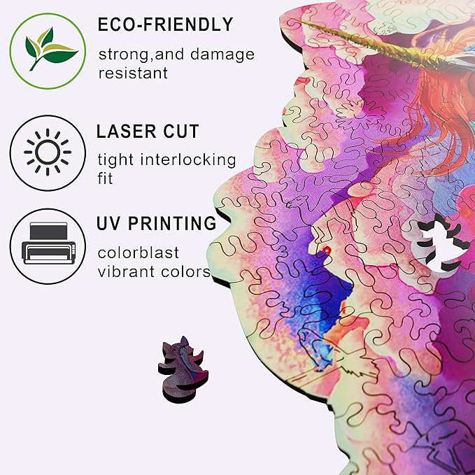 MYS Aurora Wooden Jigsaw Puzzles for Adults Unicorn Jigsaw Puzzles 925 Pieces Unique Animal Shaped Wooden Puzzles for Adults and Kids Family Game 23.3x22.5 Inch