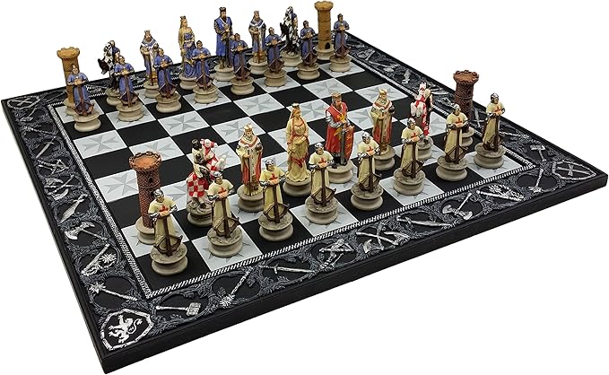 HPL Medieval Times Crusades King Richard Christian Knights Chess Set with 17 Maltese Board