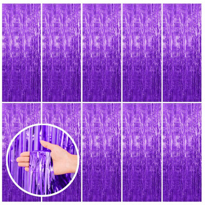 10 Pack Purple Backdrop Tinsel Streamers Foil Fringe Backdrop Halloween Party Decorations Purple Backdrop Curtain Birthday Graduation Bachelorette Christmas New Year Party Decorations
