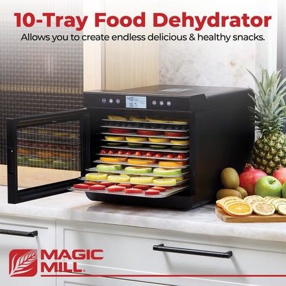 Magic Mill Premium Food Dehydrator Machine (10 Extra-Large Stainless Steel Trays) 700W Dryer for Beef Jerky, Fruits, Vegetables, Dog Treats, 48 Hour Digital Timer - 95°-167° Temperature Control