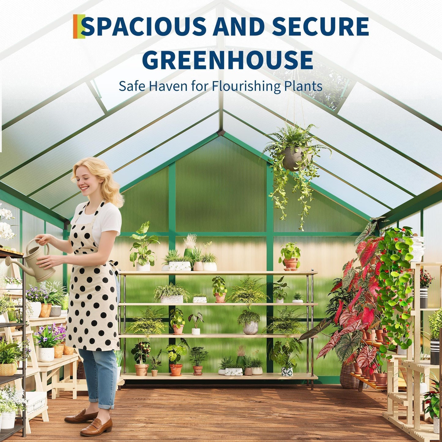 6x10 ft Outdoor Polycarbonate Greenhouse, Durable Aluminum Frame with Lockable Door, Adjustable Roof Vent, Ideal for Backyard, Patio, or Garden, All-Weather Green Houses for Outside Plant Growing