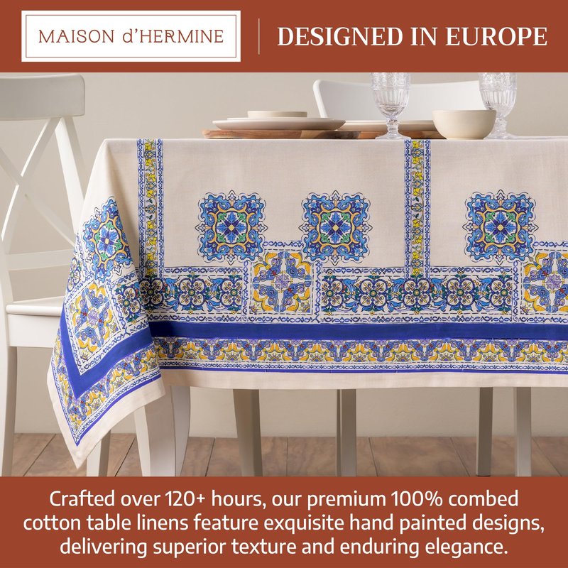 Maison d' Hermine Premium Table Cloth Rectangle Table 100% Combed Cotton 140 x 70 Inches Tablecloth Reusable Decorative for Dining Room, Farmhouse, Home, Party, Festive & Wedding - Sciacca