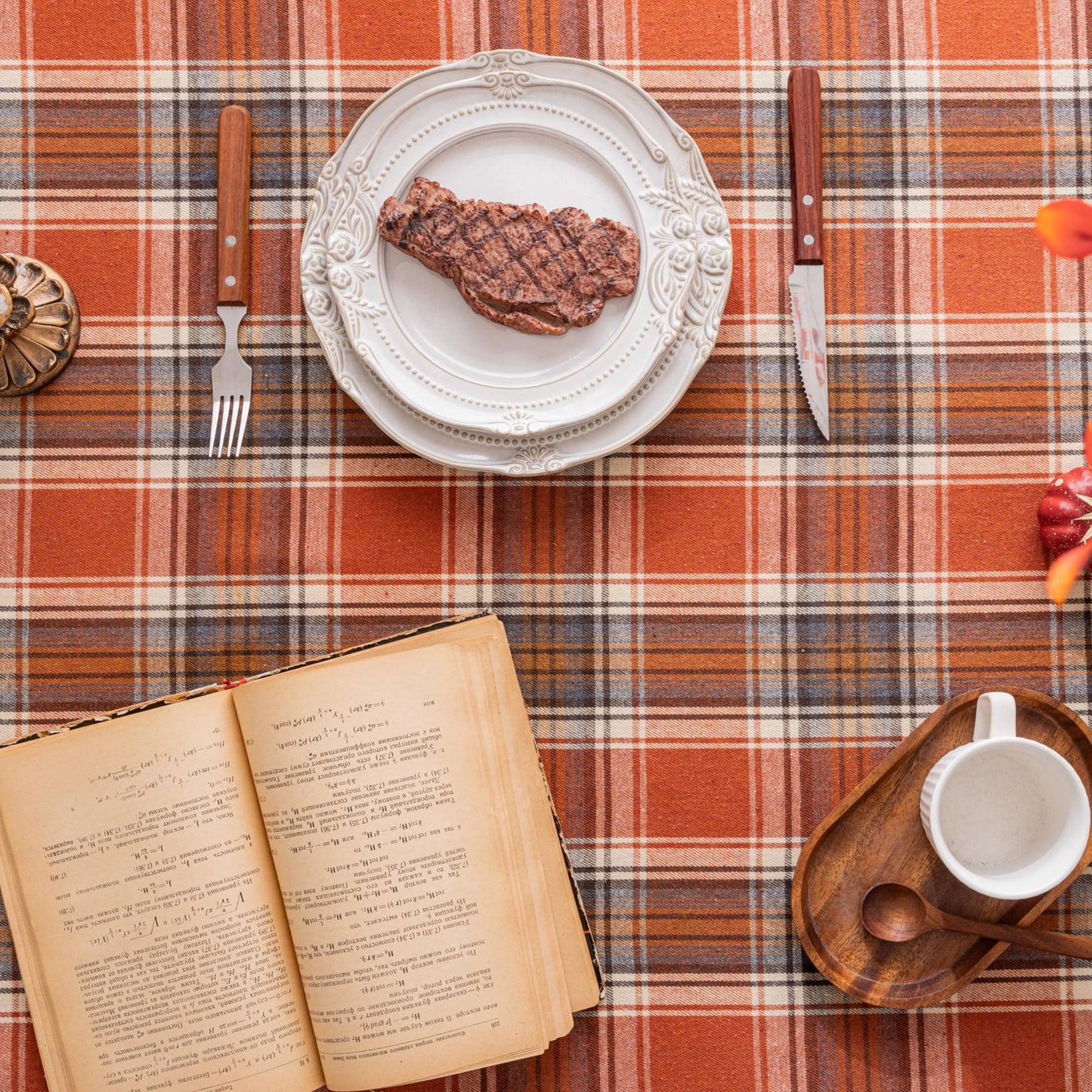 AQOTHES Plaid Fall Tablecloth Thanksgiving Rectangle 60x70 Inch, Rust Orange Table Cloths Autumn Decorations, Polyester Fabric Table Cover for Harvest Party Dining Farmhouse Kitchen Decor