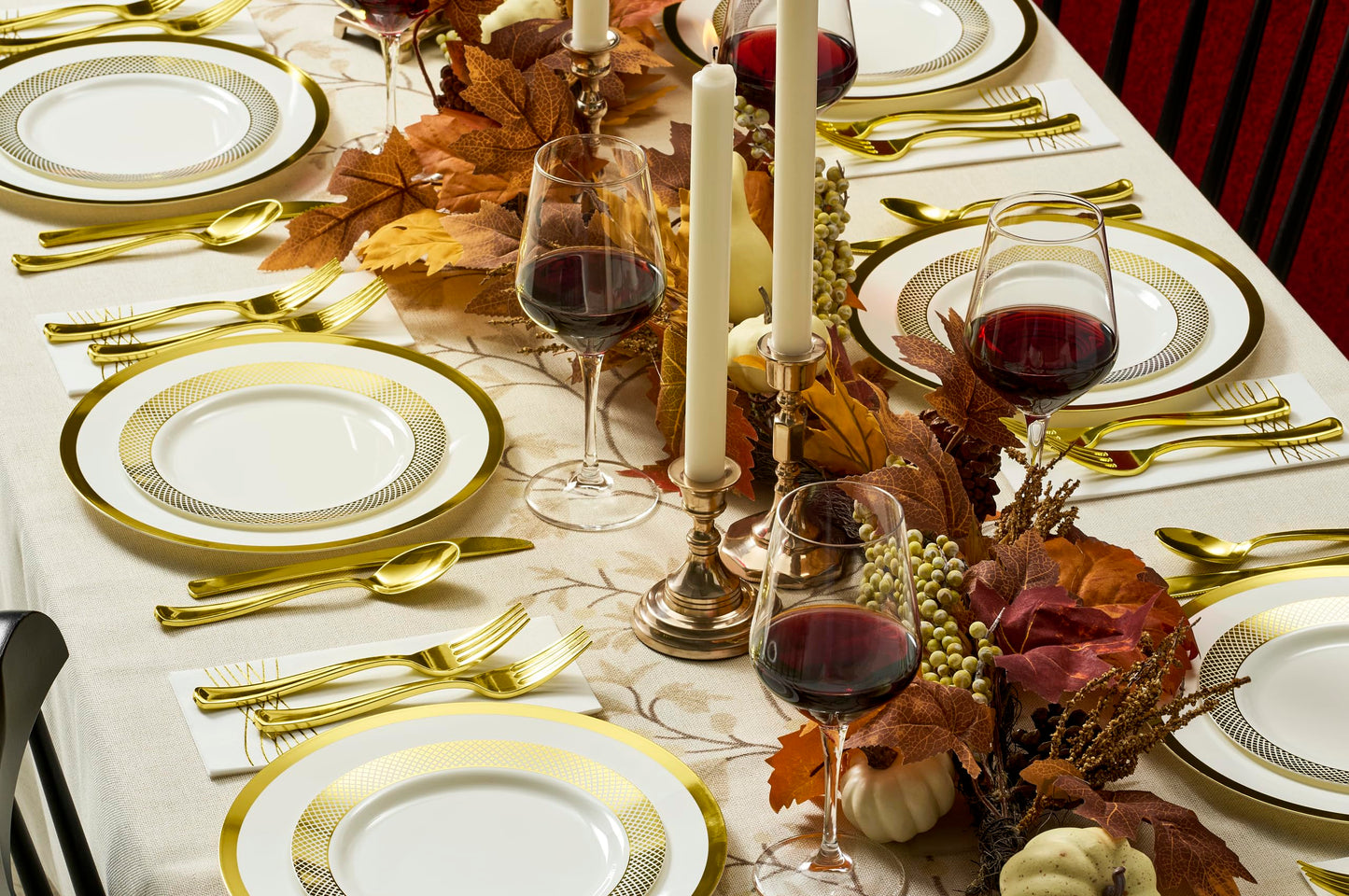 By Madee EXTRA HEAVYWEIGHT 175 Pc White and Gold Plastic Plates and Utensils Set with Linen Like Napkins – Fancy Disposable Dinnerware Set for Wedding, Bridal Showers, Special Occasion (25 Guests)
