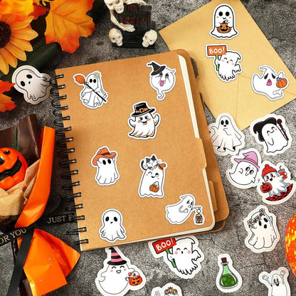 JULBEAR 200 PCS Ghost Stickers Cute Halloween Ghost Sticker Self-Adhesive White Ghost Label Decal for Craft Laptops Water Bottles and Envelopes Seal