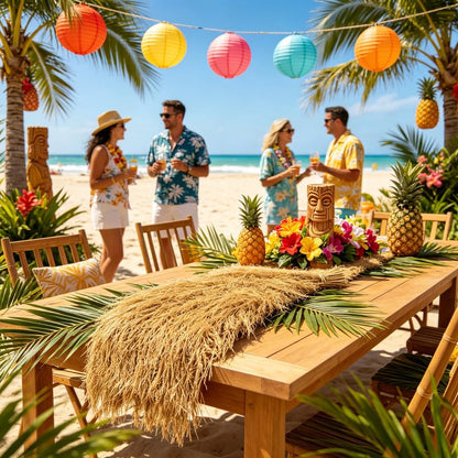XLX TURF Fake Thatch Hay Table Runner 144 Inches Tiki Bar Western Cowboy Hawaiian Party Decorations - Realistic Artificial Straw Grass for Farm Wild One Birthday Table Centerpieces, DIY Crafts