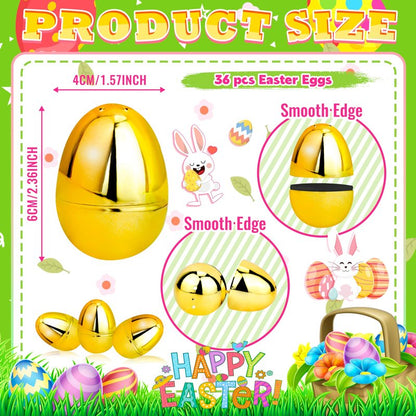 OCTERIC 60 Pcs Shiny Golden Metallic Easter Eggs Bulk, 2.3 ", Fillable Gold Empty Eggs for Fillling Treats, Easter Hunt Basket Suffers Fillers, Easter Theme Party Favors Classroom Prize Supplies