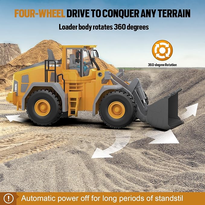 Metal RC Wheel Loader Toy | 9-Channel Remote Control Construction Truck with Realistic Lights &amp Sounds 1:20 Scale Rechargeable Vehicle for Boys Ages 3-12 STEM Engineering Gift for Kids 2025
