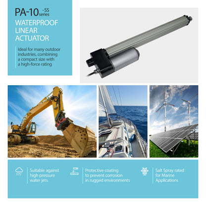 Progressive Automations 12V Water-Resistant Linear Actuator - 12 inches Stroke, 450 lbs Force, IP66 for Industrial, Solar Usage, Brushed DC Electric Motor and 400-Hour Salt Spray Rating, PA-10