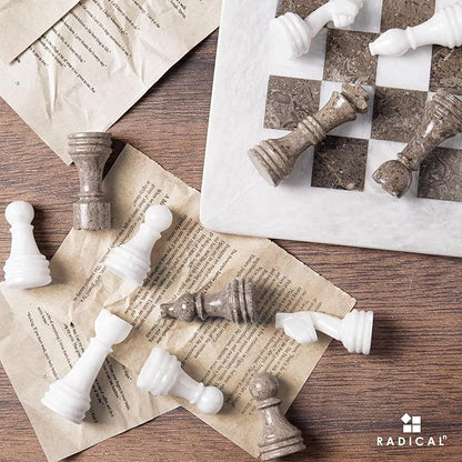 Radicaln Marble Chess Figures 3.5'' Inches White and Oceanic Handmade Marble Chess Pieces for Board Game and Travel Set for Adults