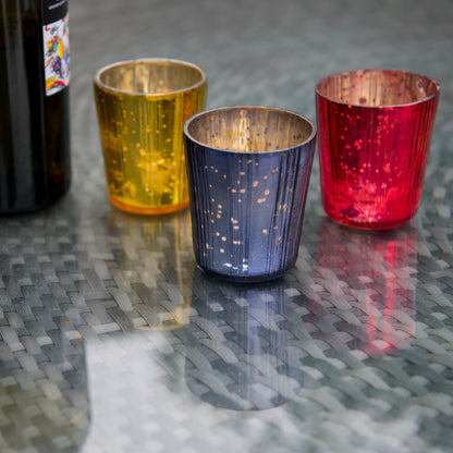 Insideretail Mercury Glass Tea Light Holders, Vertical-with Distressed Yellow Foil, 7cm, Set of 12