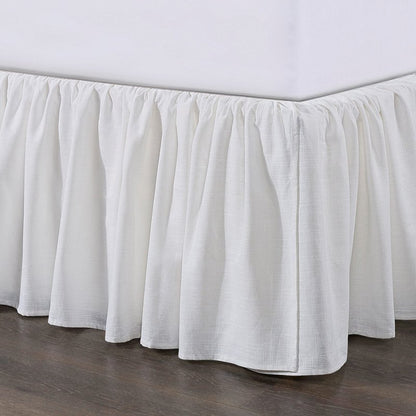 HiEnd Accents Lily Washed Linen Ruffled Bed Skirt, Queen Size, White Solid Color, Romantic Shabby Chic Farmhouse Traditional Style Luxury Bedding