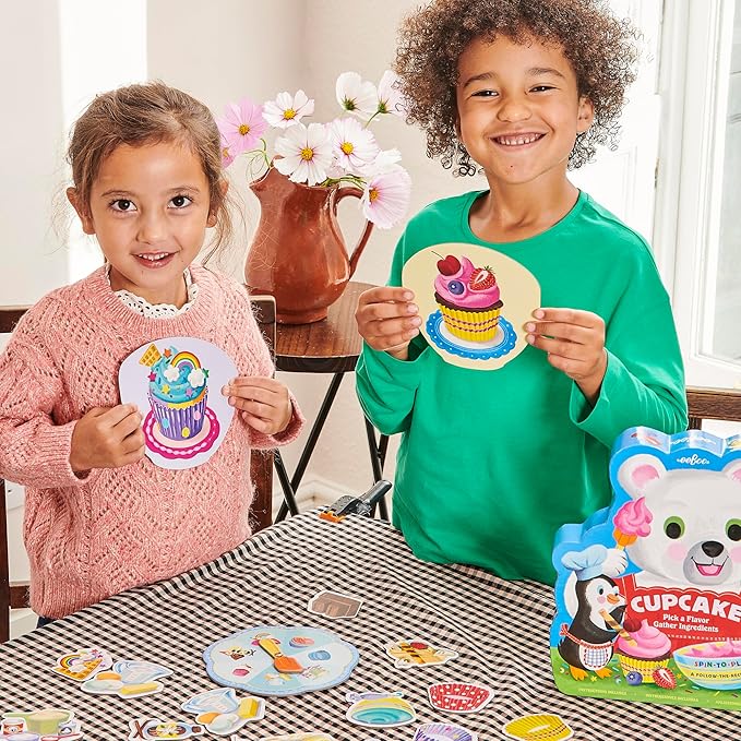 eeBoo: Cupcake Shaped Spinner Game - Animal &amp Baking Themed Game for Kids Spin to Collect Ingredients Preschool Ages 3+ 2-4 Players