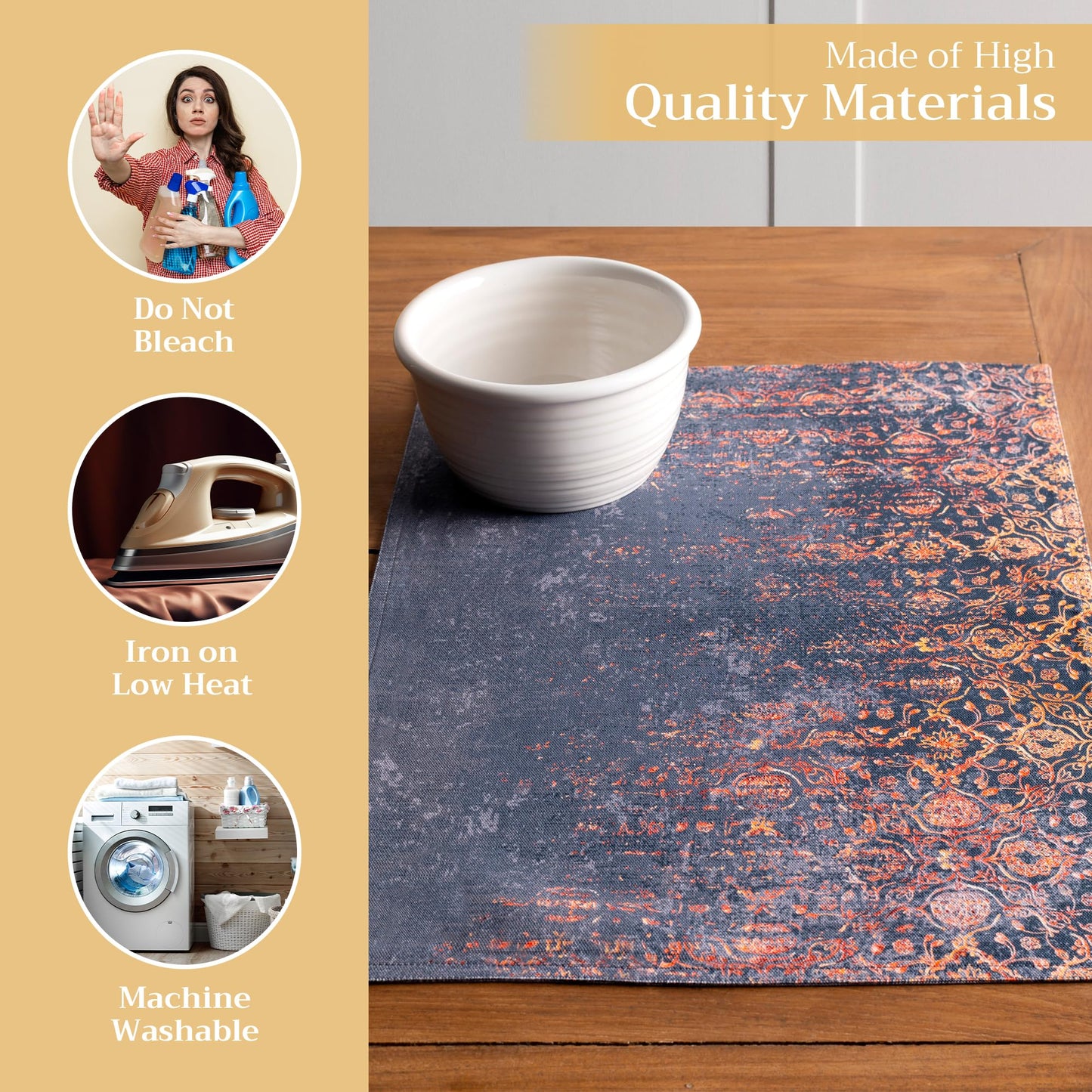 Maison d' Hermine Placemats Set of 4 100% Cotton Washable Cloth Place Mats, Reusable Table Mats for Thanksgiving Christmas Decorations Kitchen Dining Party Wedding Restaurant (Imperfection, 13" x 19")
