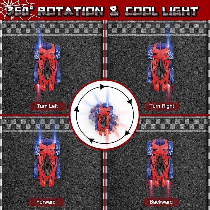 Wall Climbing Remote Control Car 360° Rotating RC Stunt Car with Headlight Rechargeable RC Cars Toys for 3 4 5 6 7 8-12 Year Old Boys Girls Kids