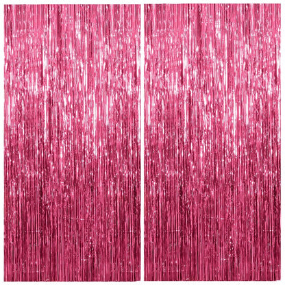 2 Pack Foil Curtain Backdrop Pink Metallic Tinsel Foil Fringe Curtains Photo Booth Props for Birthday Valentines Day Wedding Engagement Baby Shower Bachelorette Christmas Holiday Party Decorations