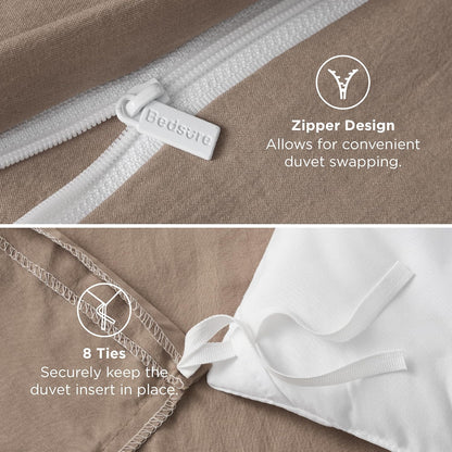 Bedsure Khaki Duvet Cover Set - Extra Soft King Size 3-Piece Bedding, 104x90 Inches with Zipper Closure & 2 Pillow Shams