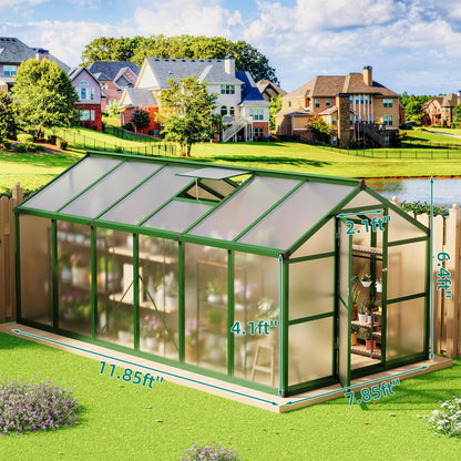 Garvee 8x12 FT Greenhouse - Aluminum Greenhouses for Outdoors, Large Polycarbonate Greenhouse with Roof Vent, Heavy Duty Walk-in Green Houses for Outside Garden, Backyard, Patio, Lawn, Easy Assembly