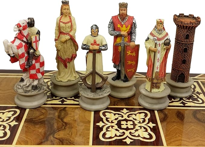 Hot Products Medieval Times Crusades King Richard The Lionheart Knight Color Painted Chess Men Pieces Set - NO Board