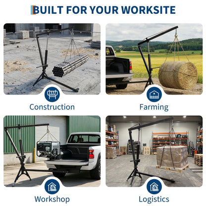 GarveeTech Heavy Duty 1000 Lbs Truck Crane, Hydraulic Hitch Mounted Hoist with 360 Degree Swivel Boom, Adjustable 3-Position Load Capacity for Farm, Construction & Engine Lifting