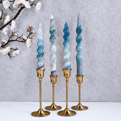 NJAO HOO Candlesticks 7.5 in Spiral Taper Candles Twisted Candle Sticks Hand Printing Marble Candlesticks for Home Garden Decor Simple Modern, 2Pcs