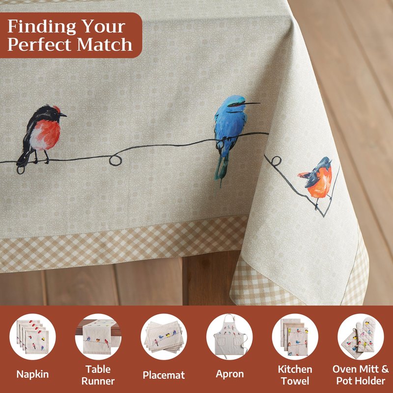 Maison d' Hermine Table Cloth Rectangle Table 100% Cotton 70 x 120 Inches Tablecloth Reusable Decorative for Dining Kitchen Room Farmhouse Home Gifts for Mothers Day Spring Summer - Birdies on Wire