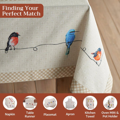 Maison d' Hermine Table Cloth Rectangle Table 100% Cotton 70 x 120 Inches Tablecloth Reusable Decorative for Dining Kitchen Room Farmhouse Home Gifts for Mothers Day Spring Summer - Birdies on Wire